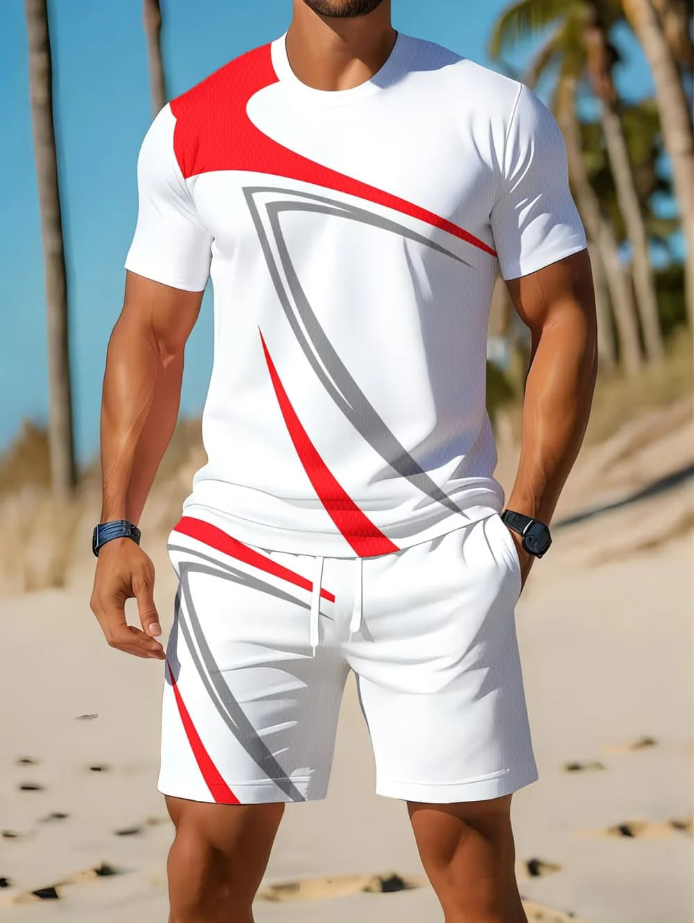 Nouvel Arrivage Été 2026 – Ensemble Décontracté Homme Deux Pièces : Chemise Rayée Imprimée 3D à Manches Courtes et Short de Sport – Ensemble de Fitness pour Homme MAEJORKEN