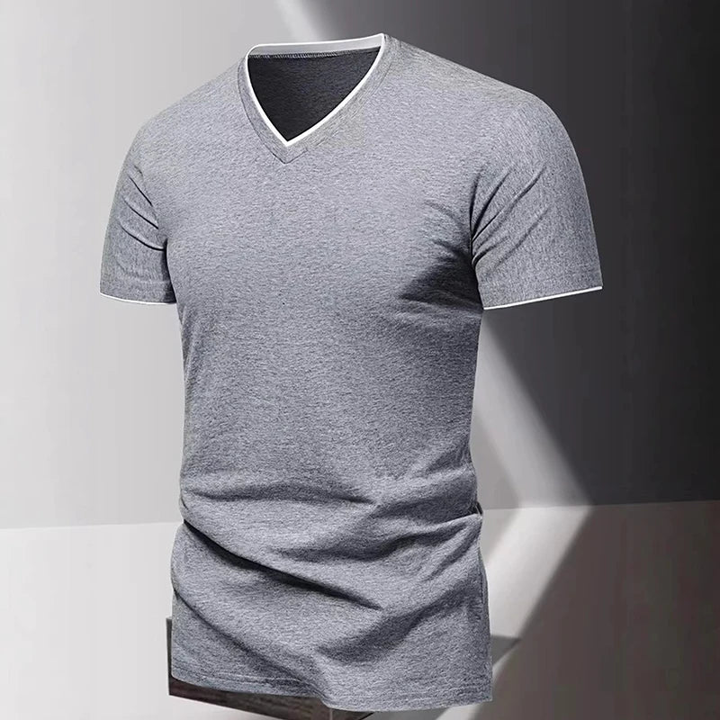 T-shirt pour homme à col en V et manches courtes, T-shirt de sport et de loisirs pour homme, T-shirt basique uni tendance et simple MAEJORKEN