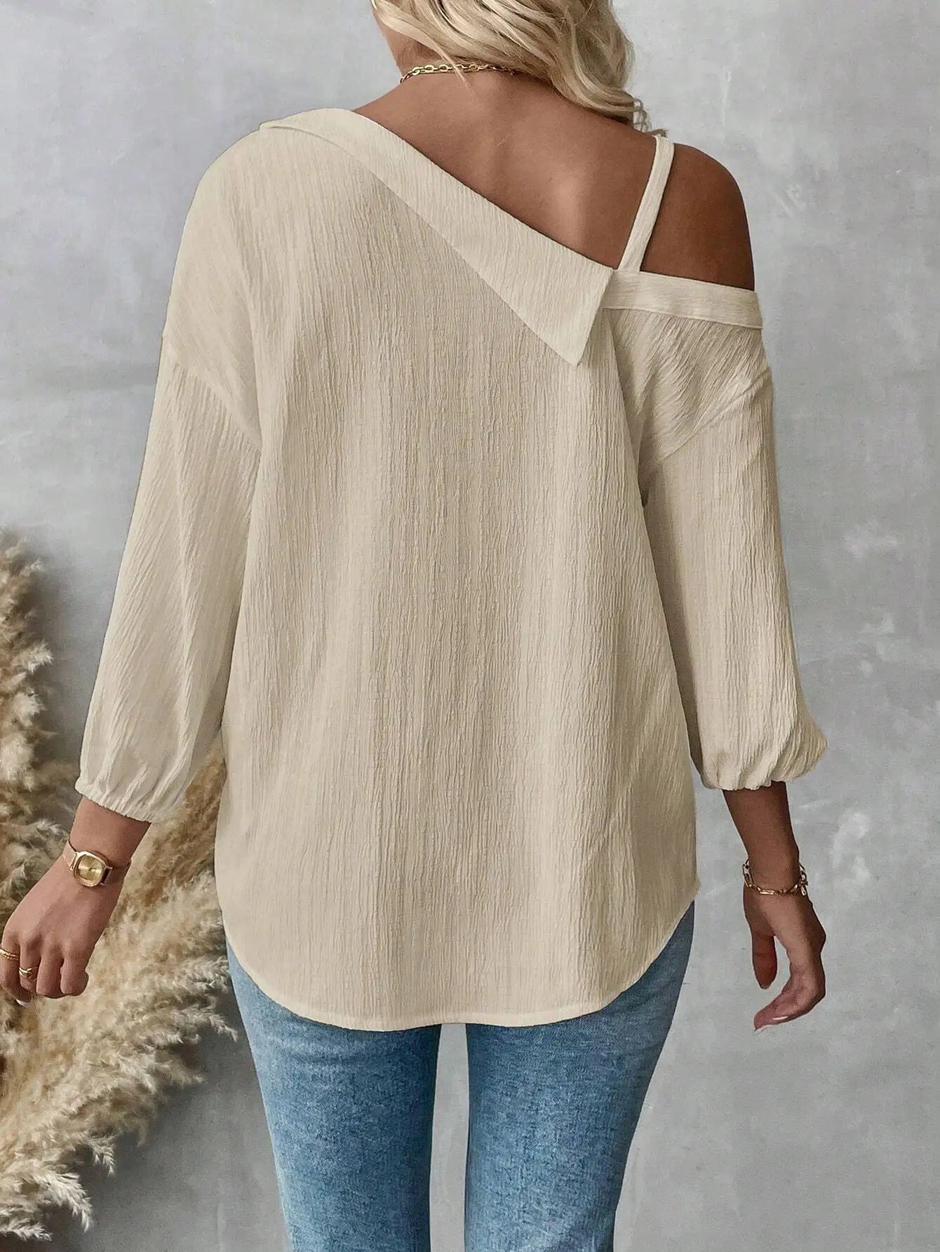 Chemise élégante pour femmes, épaules dénudées, trois quarts, chemisier sexy, décontracté, boutons unis, chemise ample, hauts de bureau pour femmes, streetwear, tuniques du S au XL MAEJORKEN