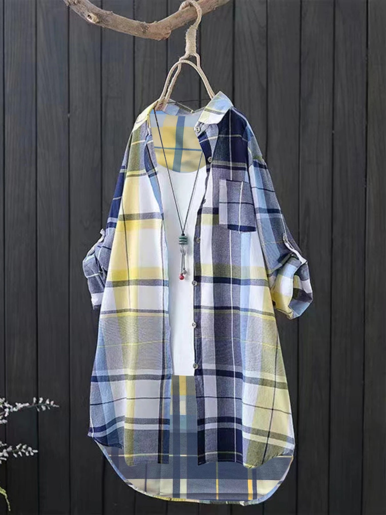 Chemise à carreaux à revers manches longues  du 1XL au 5XL