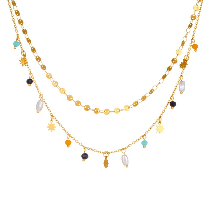 DIEYURO-Collier de pentacle de perles géométriques en acier inoxydable, pendentif étoile, bijoux de cou, cadeaux délicats, document en or, nouvelle mode, SION L MAEJORKEN