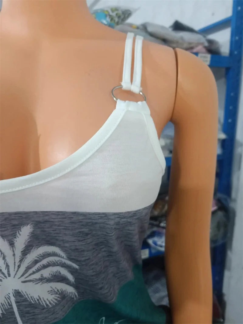 Femmes robes été mode cocotier imprimé décontracté col en v sans manches poche conception quotidien vacances Mini robe DF4984 MAEJORKEN