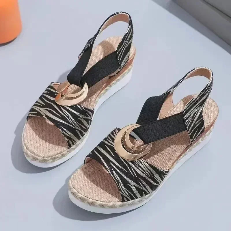 Sandales à talons compensés pour femmes, chaussures d'été à plateforme imprimé serpent, chaussures de gladiateur, confortables et décontractées, à talons hauts, 2025 MAEJORKEN