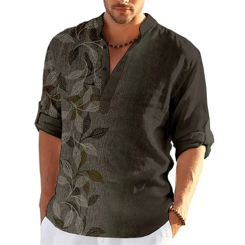 Chemises Henley imprimées en 3D pour hommes, streetwear vintage, col montant, chemise à manches longues, chemisier en Y, vêtements pour hommes, mode MAEJORKEN