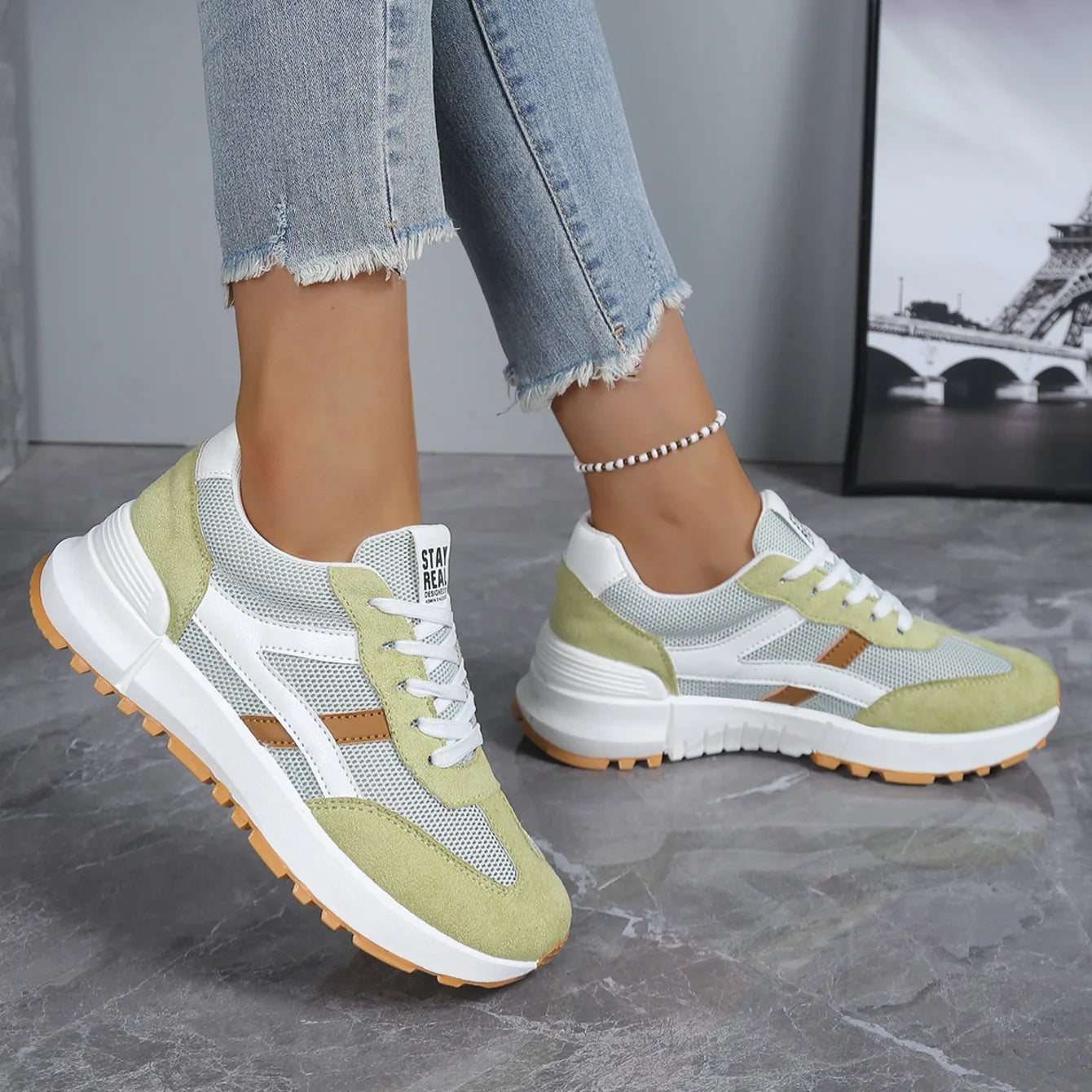 Chaussures décontractées élégantes à lacets, nouveau style tendance, pour femmes, printemps/automne, bout rond, semelle épaisse, antidérapantes, confortables, chaussures de sport MAEJORKEN