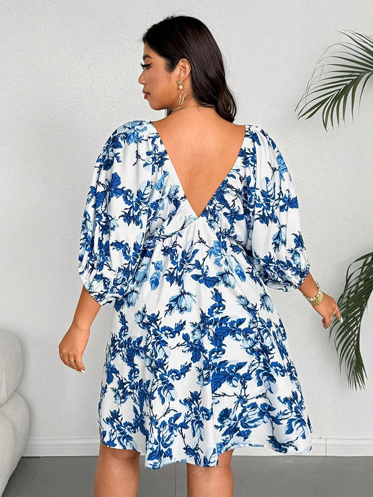 Robe de vacances romantique à imprimé Floral, grande taille, col en v, décontractée, élégante, Maxi, pour l'été MAEJORKEN
