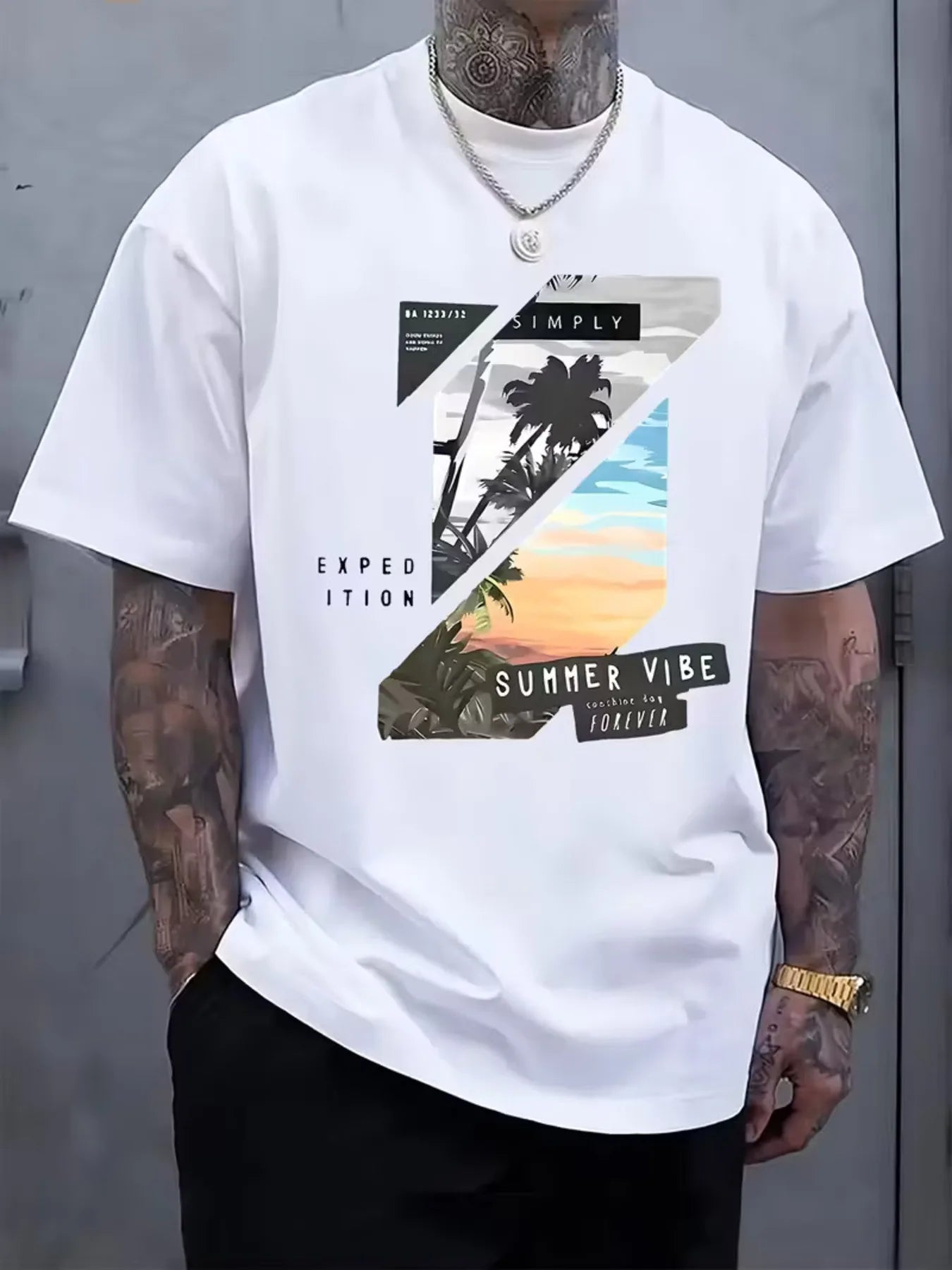 T-shirt pour homme - Matière en coton pur, style estival, imprimé avec un motif en forme de Z, T-shirt à manches courtes - Simple mais élégant MAEJORKEN