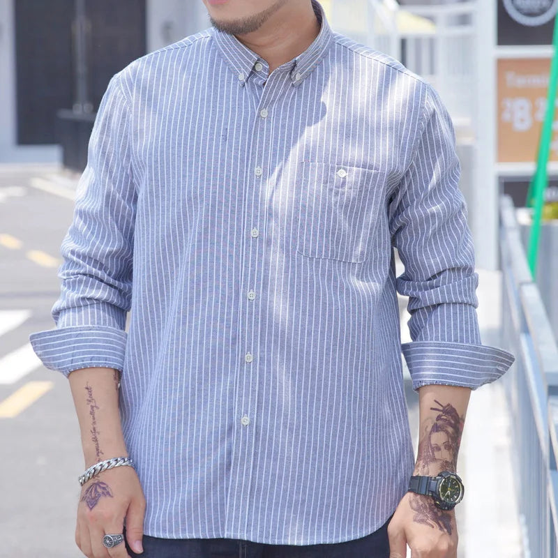 Chemise homme bleu rayé Oxford coton flanelle grande taille 5XL 6XL 7XL 8XL 10XL élégant bureau surdimensionné manches longues mince rouge blanc MAEJORKEN