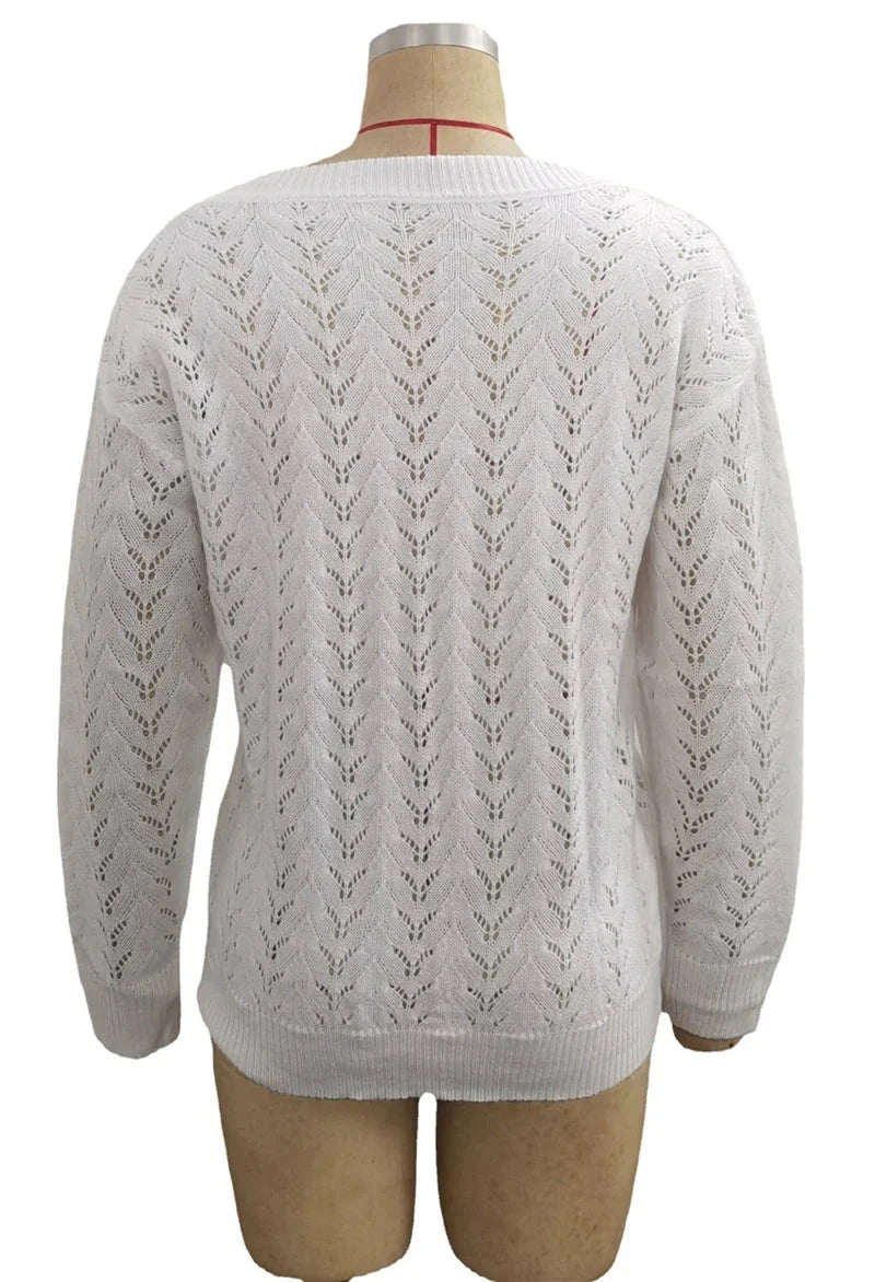 Pull à col en V profond pour femme, pull évidé, manches longues, document solide, chaud, élégant, femme, attrayant pour l'UE, automne, hiver, nouveau MAEJORKEN