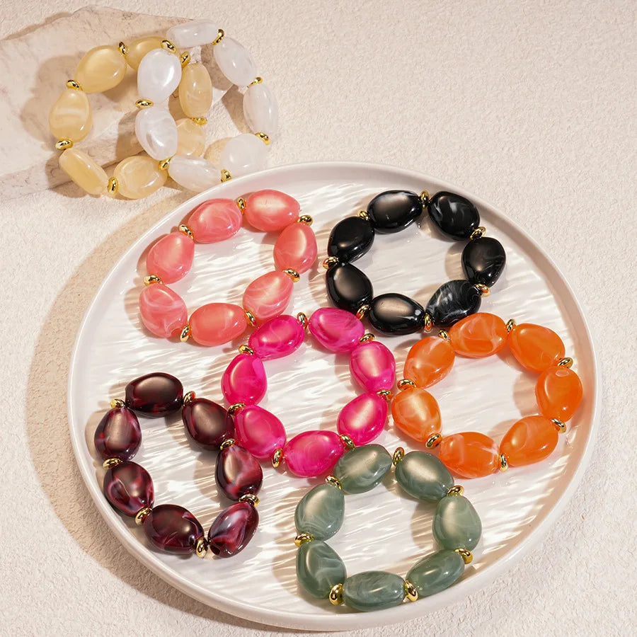 Bracelets de perles acryliques ovales en Imitation de marbre irrégulier, fil de perles élastiques, Bracelets tendance, bijoux D MAEJORKEN