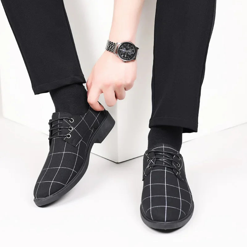 Chaussures d'affaires décontractées pour hommes printemps automne loisirs britanniques toile à lacets chaussures formelles respirant bout rond semelle extérieure en PVC MAEJORKEN