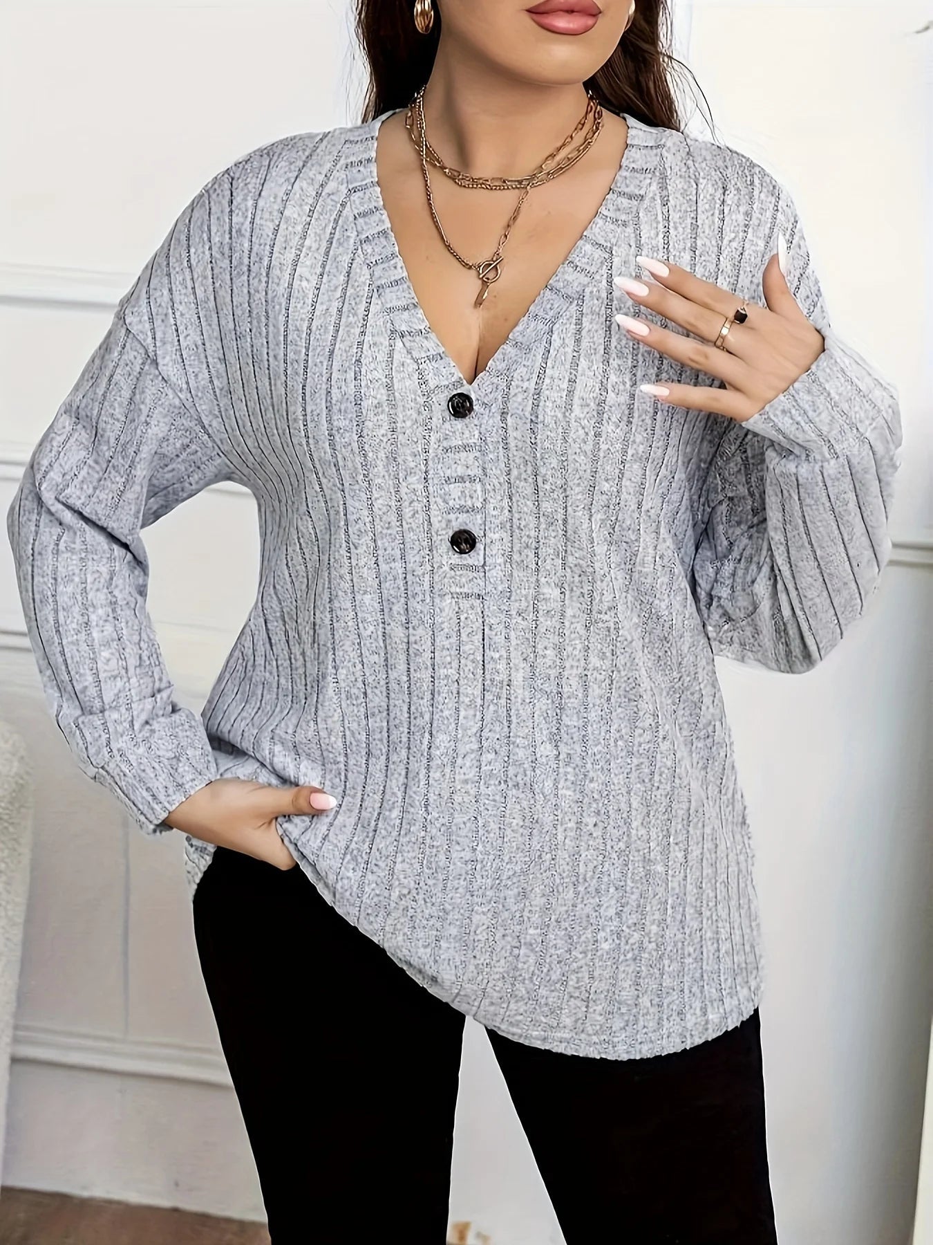 Chemise à manches longues et col en V pour femme, vêtements de bureau pour femme, bouton monochrome, mode décontractée élégante, grande taille, printemps, automne MAEJORKEN