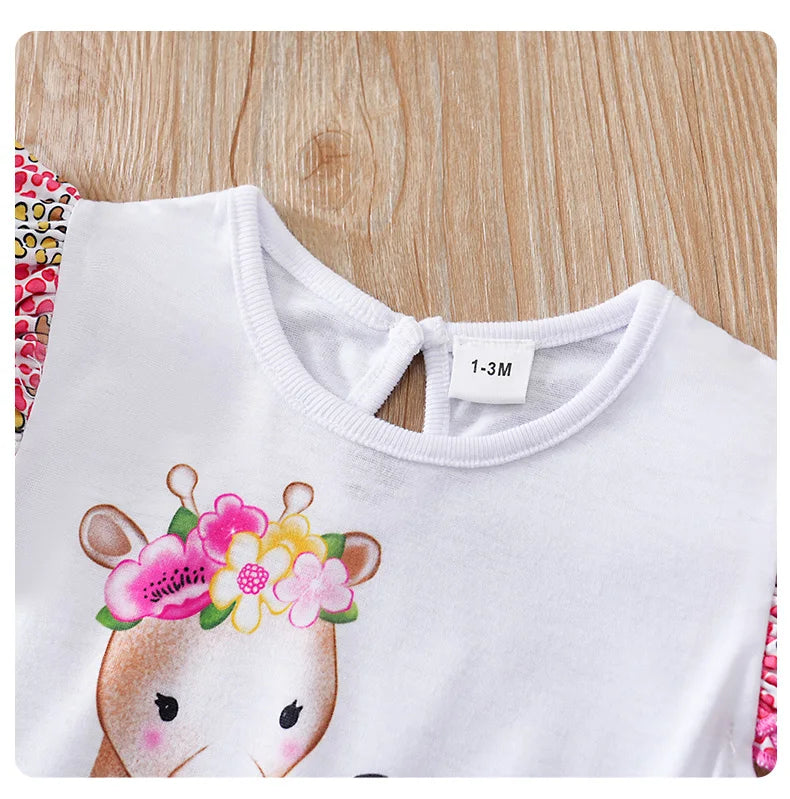 Vêtements pour nouveau-nés, imprimé cerf tacheté de dessin animé, confortable et doux, combinaison d'été à manches volantes pour bébé fille MAEJORKEN