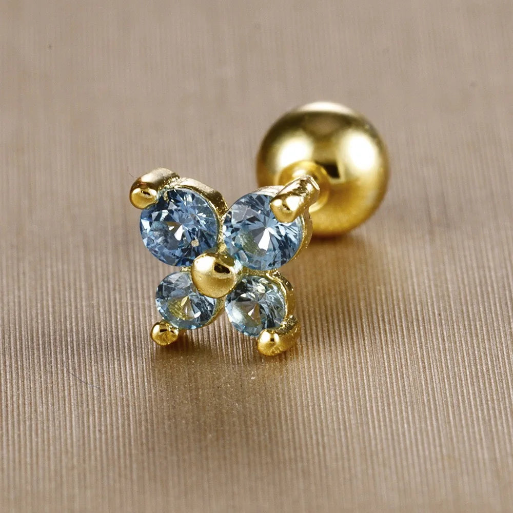 Mini boucles d'oreilles en acier inoxydable, pierre de naissance, 12 Constellation, Cartilage, papillon, bijoux de perçage hypoallergéniques, 1 pièce MAEJORKEN