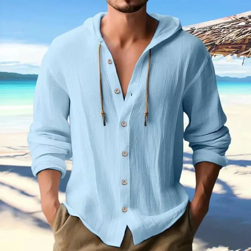 Chemise d'été en lin pour hommes à capuche manches longues du S au 3XL