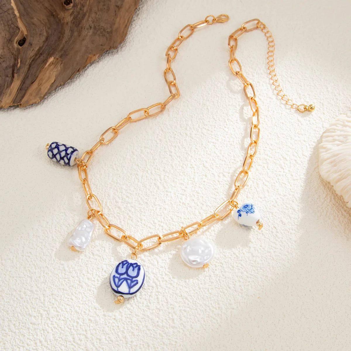 Mode géométrie chaîne Barlot Imitation perle pendentif collier pour les femmes vacances océan style à la main clavicule chaîne N0511 MAEJORKEN
