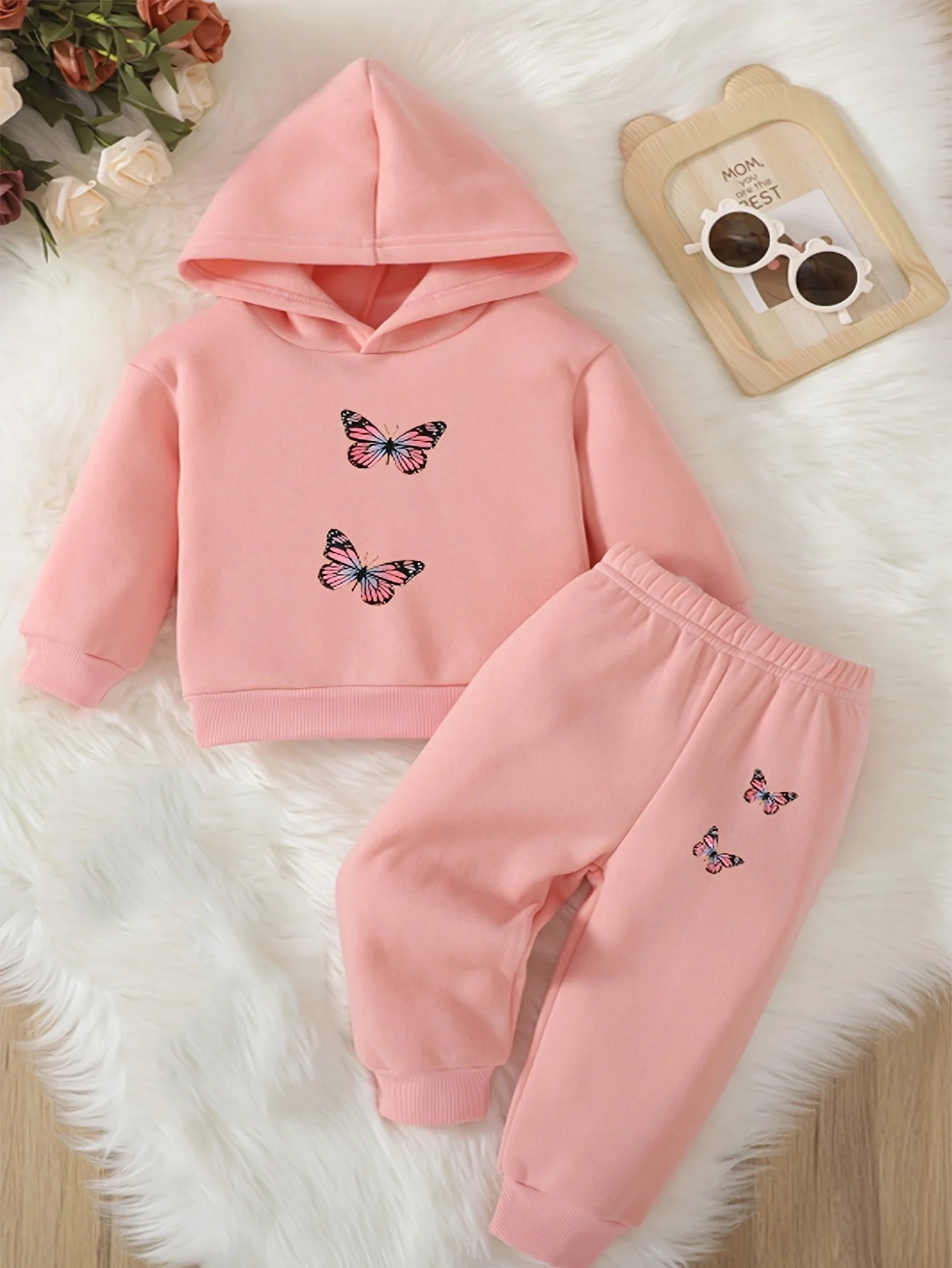 Ensemble deux pièces à capuche et pantalon de sport pour bébé fille, motif papillon, à la mode, cadeau de printemps et d'automne MAEJORKEN