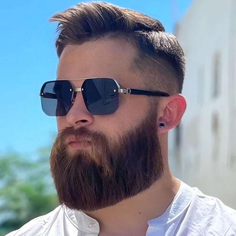 Lunettes de soleil sans monture pour hommes, de haute qualité, UV400, carrées, Double pont MAEJORKEN