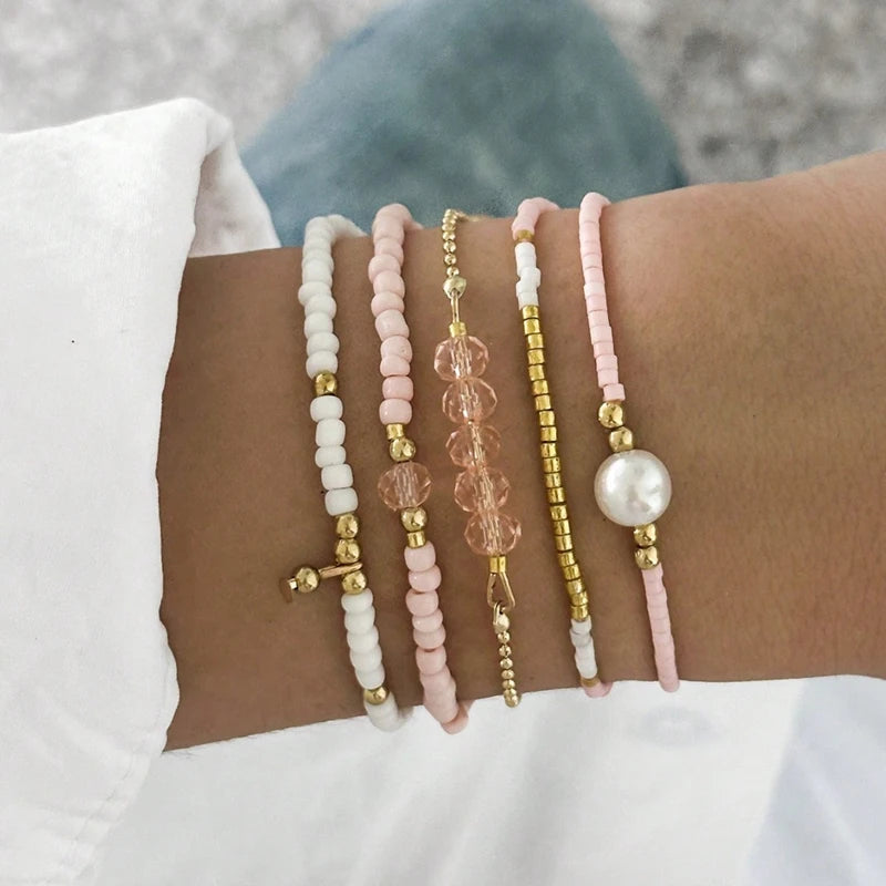 Ensemble de bracelets en pierre de verre noir fait à la main pour femmes MAEJORKEN