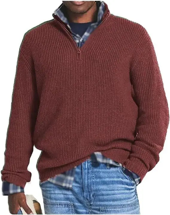 Automne hiver hommes demi fermeture éclair tricot pulls solide col montant décontracté tricoté pull hommes à manches longues tricots amples grande taille MAEJORKEN