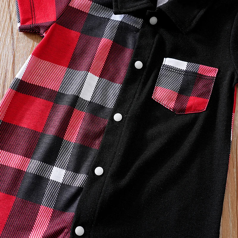 Polo à carreaux en Patchwork pour nouveau-né, vêtements confortables et doux pour garçons et filles, combinaison d'été à manches courtes pour bébé MAEJORKEN