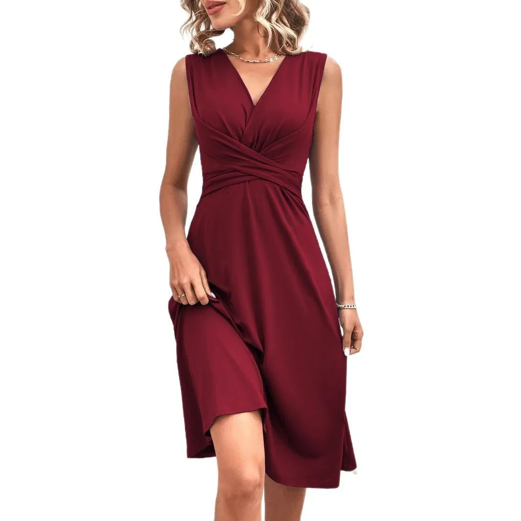 Couleur unie décontracté mince robes courtes pour les femmes 2025 mode été femmes a-ligne robe Midi élégant Vintage robes féminines MAEJORKEN