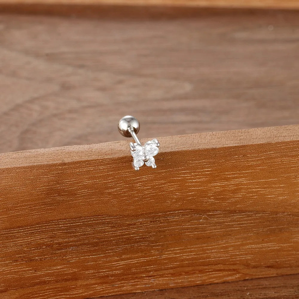 Mini boucles d'oreilles en acier inoxydable, pierre de naissance, 12 Constellation, Cartilage, papillon, bijoux de perçage hypoallergéniques, 1 pièce MAEJORKEN