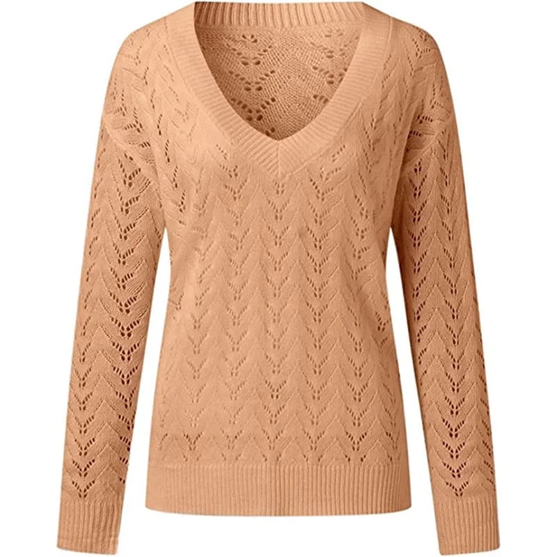 Pull à col en V profond pour femme, pull évidé, manches longues, document solide, chaud, élégant, femme, attrayant pour l'UE, automne, hiver, nouveau MAEJORKEN