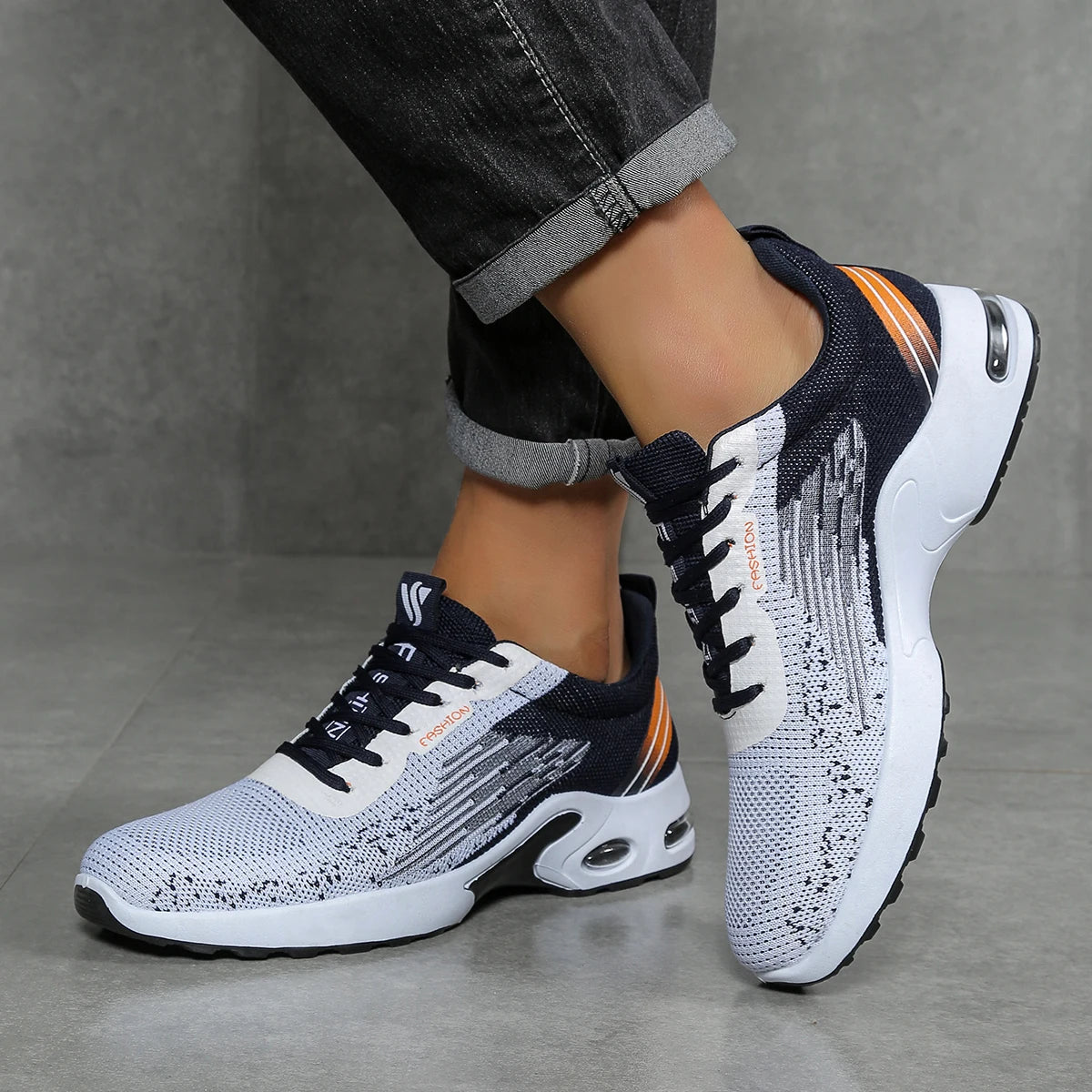 Chaussures pour hommes, chaussures décontractées pour hommes, maille respirante, chaussures de sport à la mode à coussin d'air, à semelles souples et à blocs de couleur MAEJORKEN
