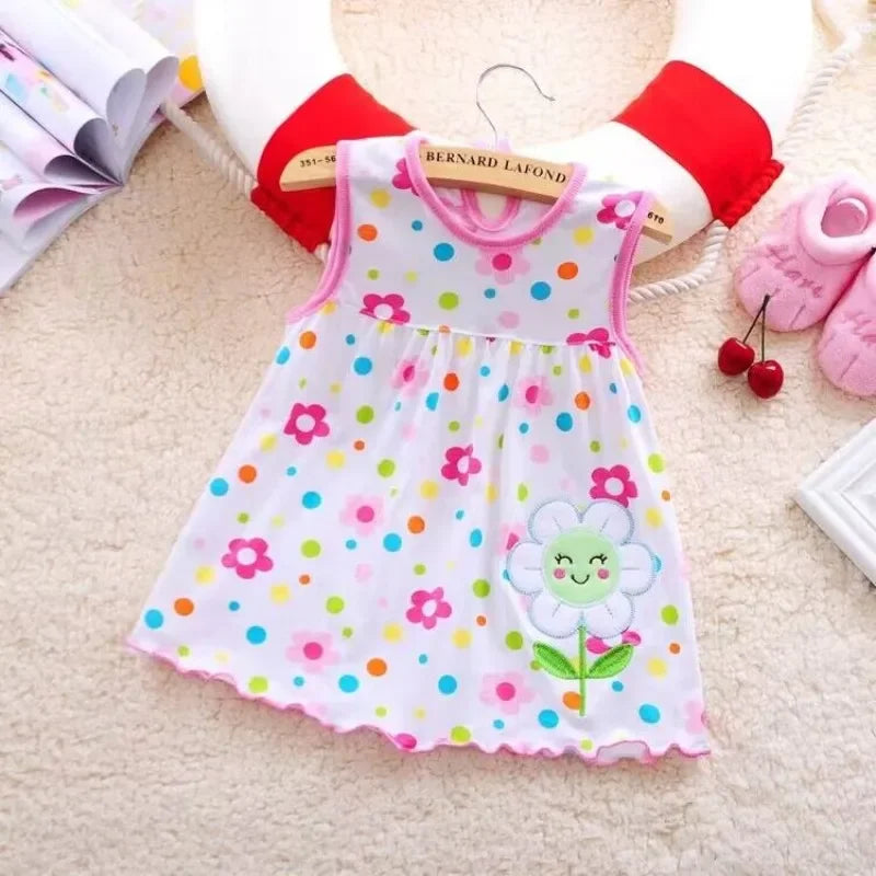 Robes d'été pour bébés filles, en coton, sans manches, imprimé + broderie du 0 à 12 mois MAEJORKEN