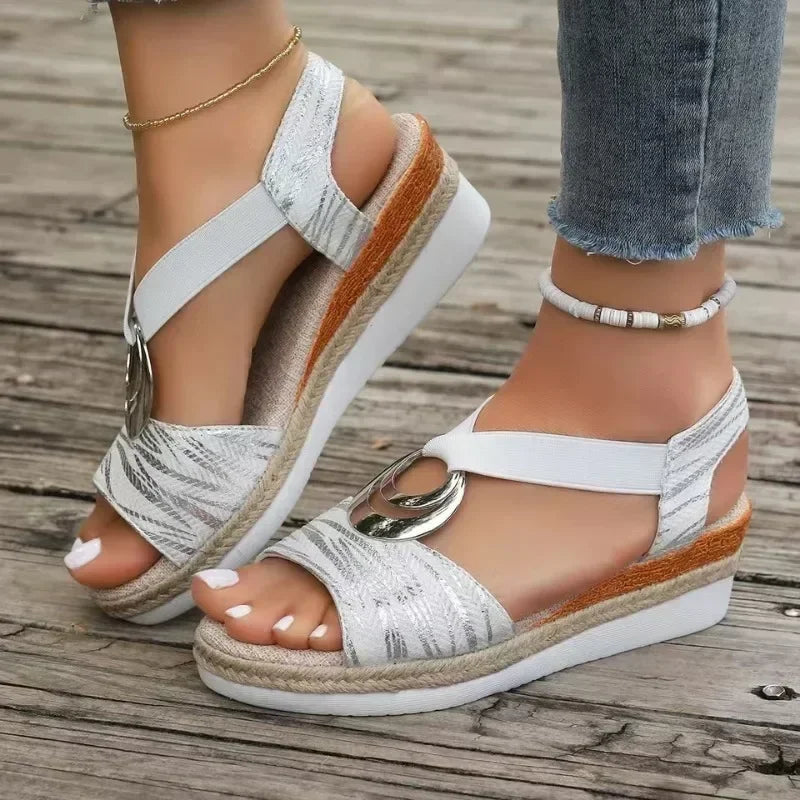 Sandales à talons compensés pour femmes, chaussures d'été à plateforme imprimé serpent, chaussures de gladiateur, confortables et décontractées, à talons hauts, 2025 MAEJORKEN