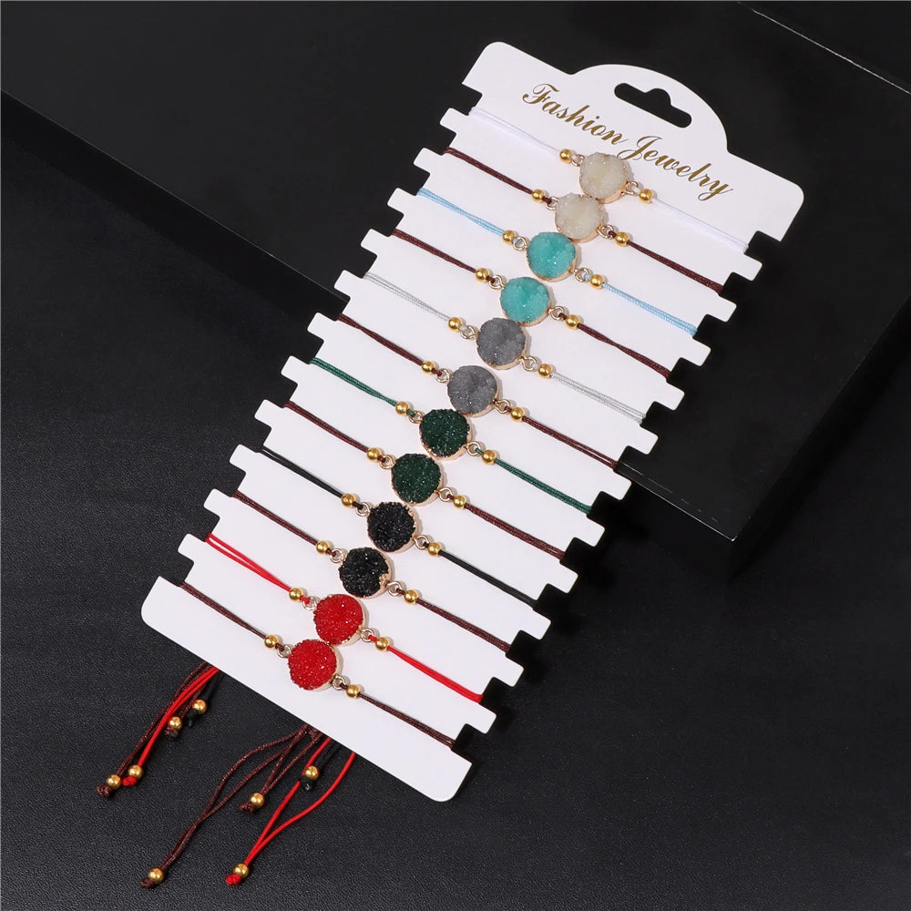 12 pièces/ensemble coloré pierre naturelle tressé Bracelet guérison cristal à la main Bracelets porte-bonheur Bracelets bijoux femmes hommes cadeaux MAEJORKEN