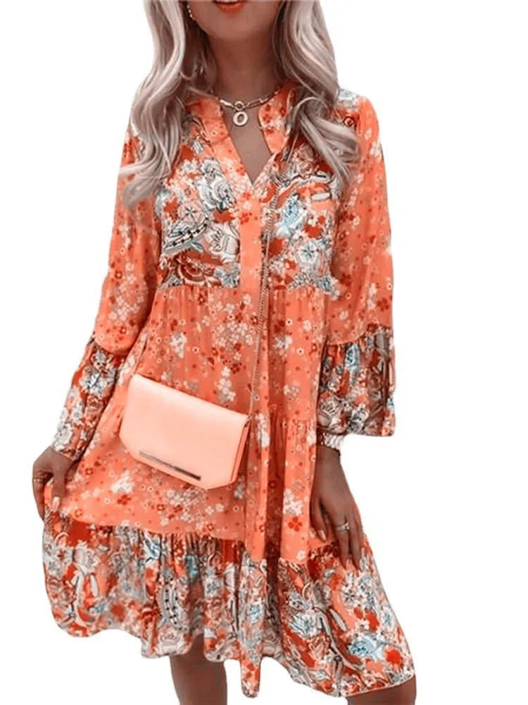 Robes imprimé fleuri col en V du XS au 3XL