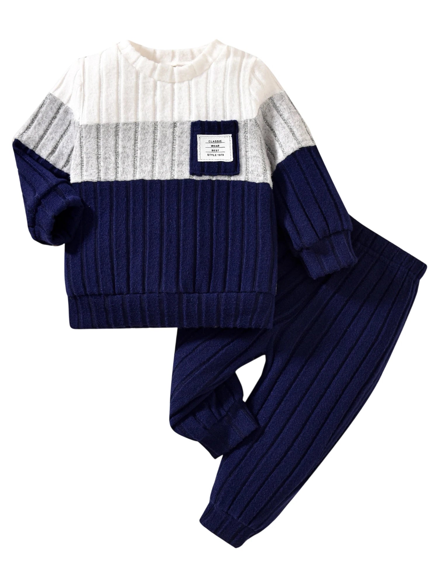 VISgogo 0-3 ans garçons automne 2 pièces ensembles de vêtements à manches longues col rond Patchwork pull couleur unie pantalon MAEJORKEN