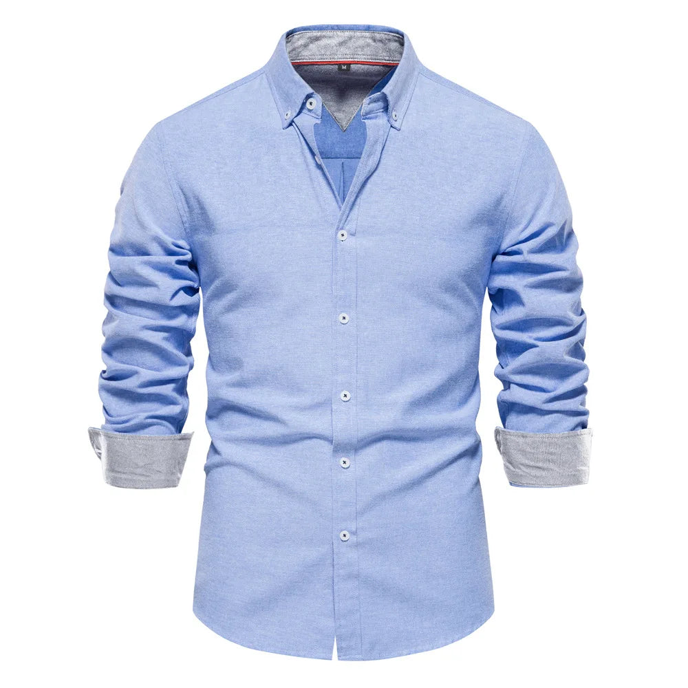 "Chemise à manches longues pour hommes, design polyvalent et décontracté, taille européenne, haut à simple boutonnage à revers de couleur pure à la mode" MAEJORKEN