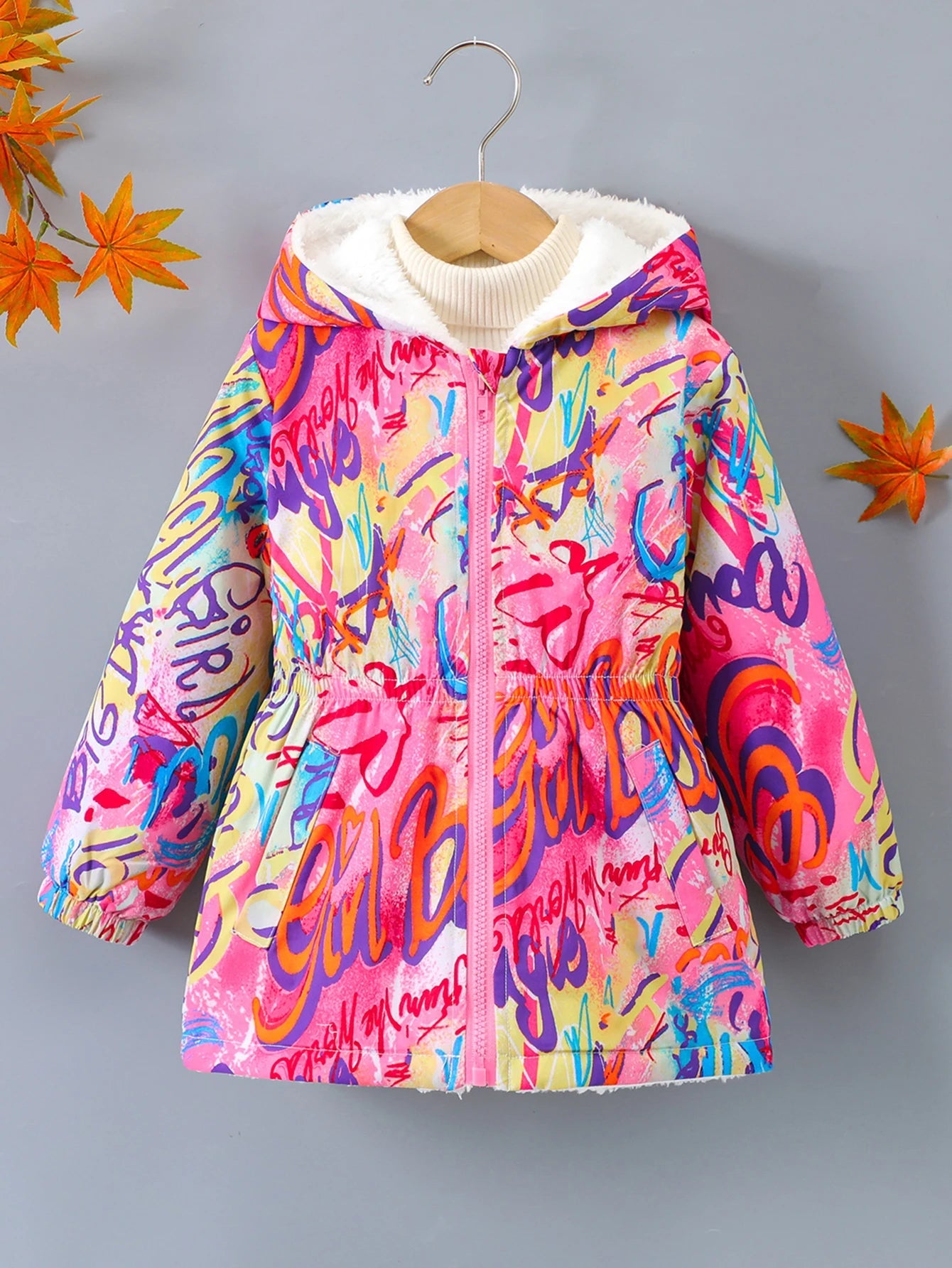 Cardigan Chaud Rembourré en Peluche pour Fille, Veste à Capuche avec Fermeture Éclair, Imprimé Numérique, à la Mode, Automne et Hiver MAEJORKEN