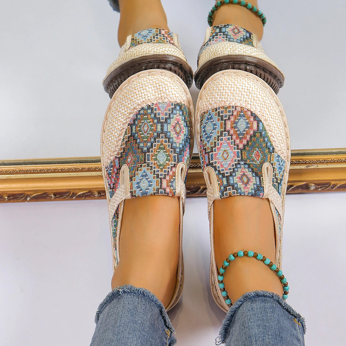 Mules style bohème pour femme, à bout ouvert, antidérapantes, décontractées, à bout rond MAEJORKEN