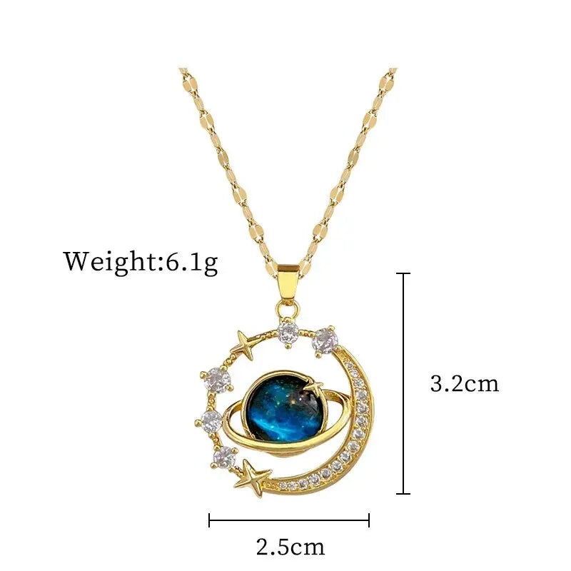 Collier de la série Star Series en acier au titane pour femme, pendentif planète lune et astronome, colliers de la présidence, cadeaux de bijoux, document doré, luxe abordable MAEJORKEN