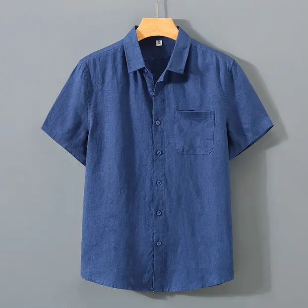 Chemises d'été à manches courtes en coton et lin pour hommes, col carré solide, chemise décontractée respirante, Vintage, légère, chemisier de plage du S au 5XL MAEJORKEN
