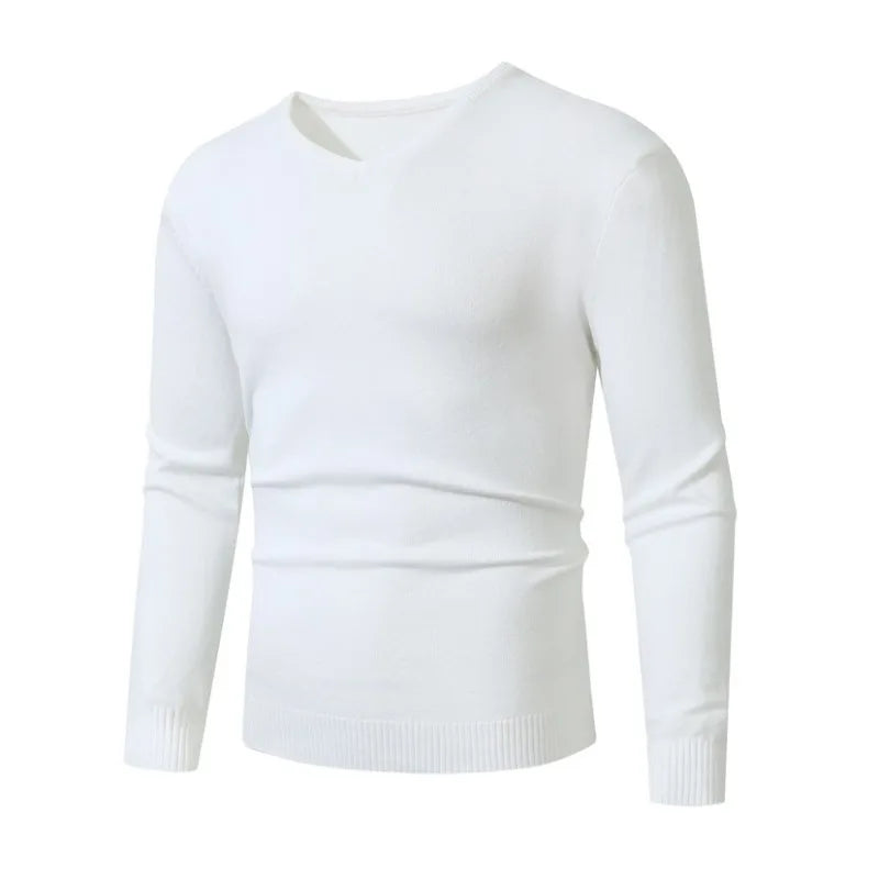 Pull tricoté à col en V pour hommes, couleur unie, manches longues, léger, décontracté, Business, coupe cintrée MAEJORKEN