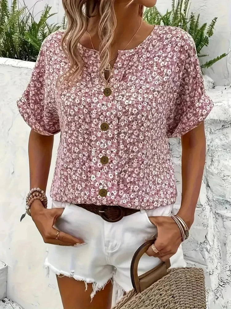 Chemises pour femmes grande taille 2025 printemps été nouvelle mode décontractée impression florale col en v manches courtes Blouses Style coréen vêtements MAEJORKEN