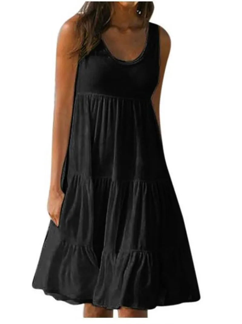Grande taille femmes casual O cou sans manches volants Mini robe Boho solide plage robe d'été surdimensionné robe ample 2025 été MAEJORKEN