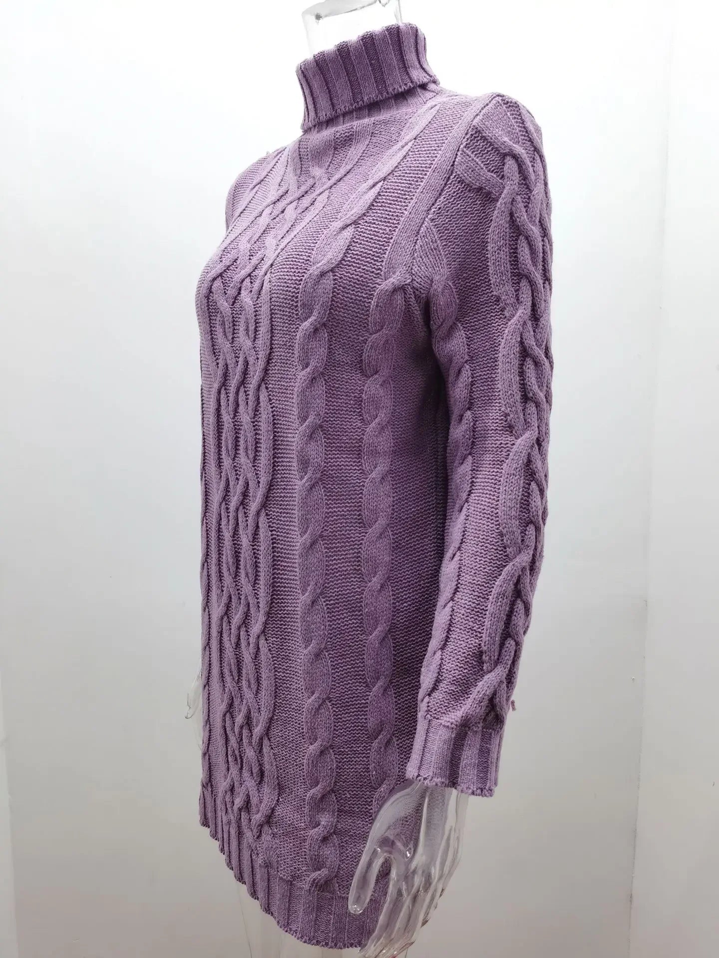 Robe pull longue à col haut pour femme, pull tricoté, couleur unie, épais, Mini, mode hiver automne 2024 MAEJORKEN