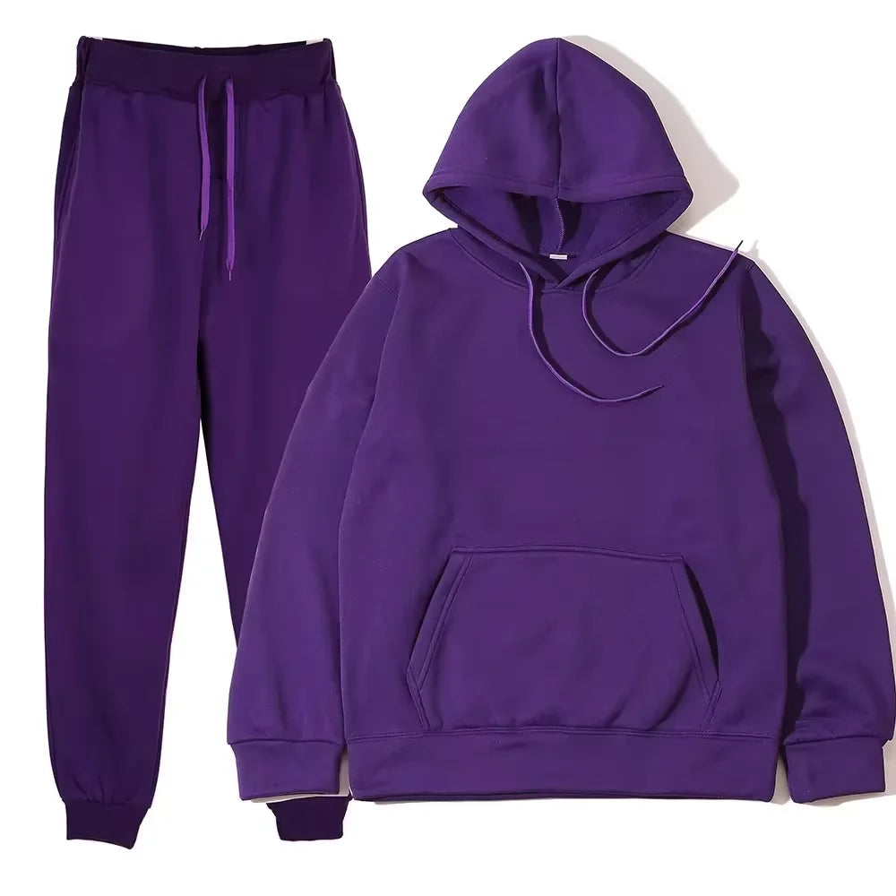 Ensemble survêtement couleur unie sweat à capuche + pantalon du S au 3XL