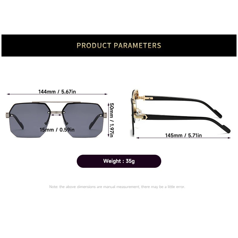 Lunettes de soleil sans monture pour hommes, de haute qualité, UV400, carrées, Double pont MAEJORKEN