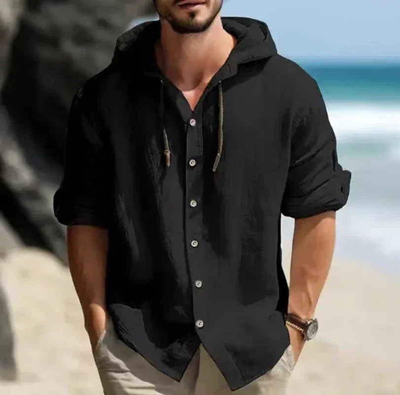 Chemise d'été en lin pour hommes à capuche manches longues du S au 3XL