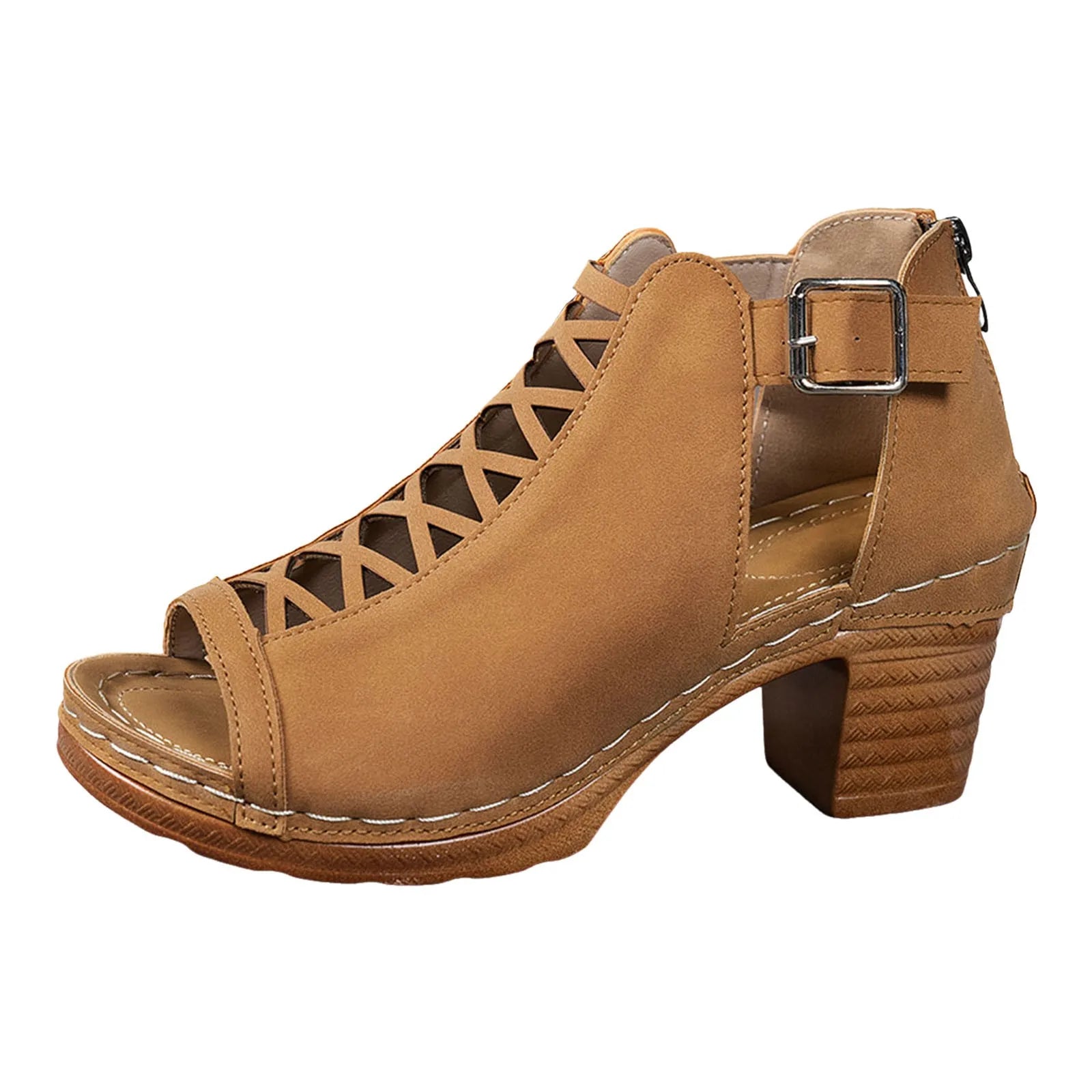 Sandales d'été élégantes pour femmes, talons épais compensés, talons hauts épais, bout ouvert, croix creuse, chaussures polyvalentes de mariage MAEJORKEN