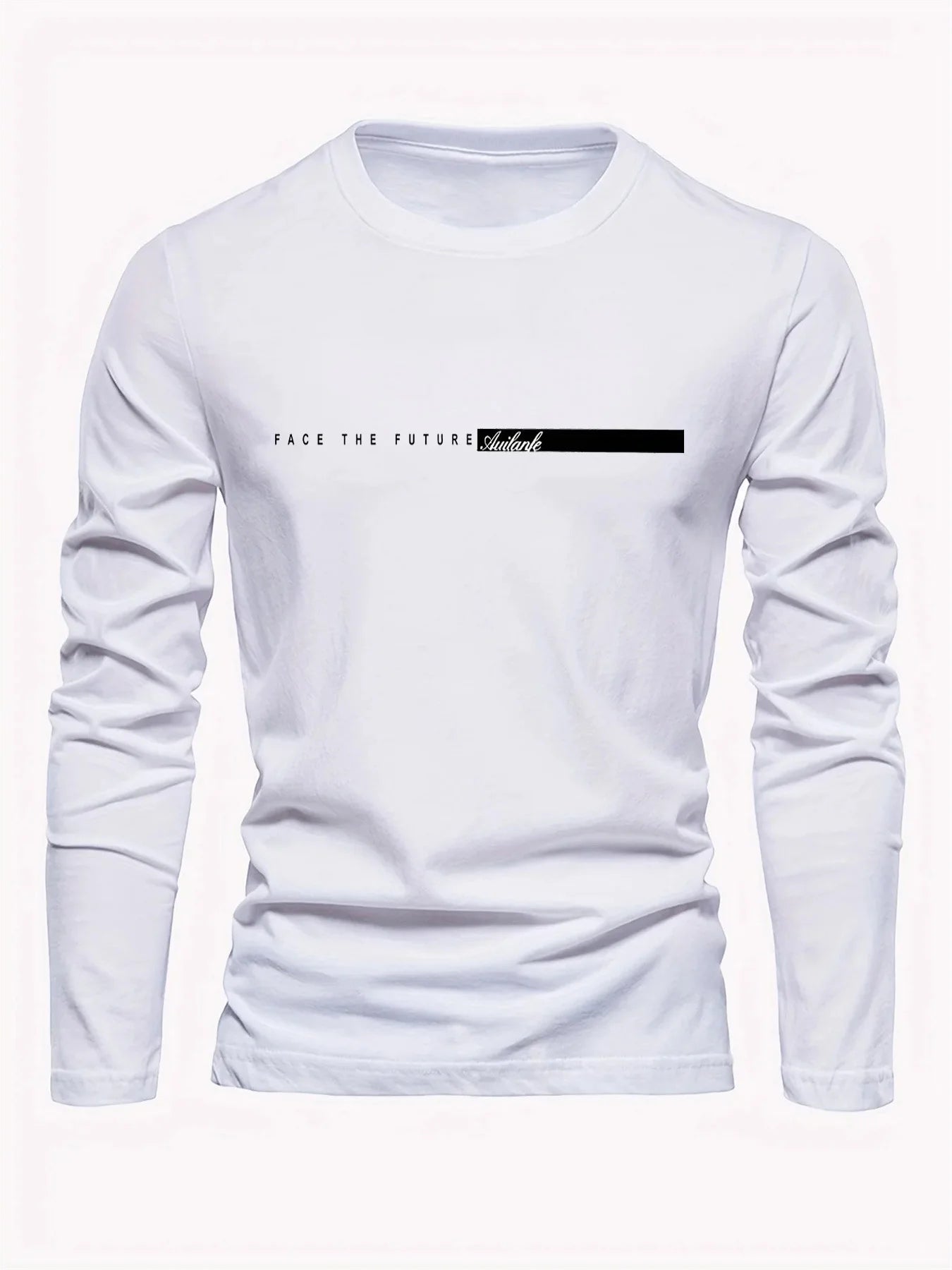100% pur coton hommes à manches longues col rond ample décontracté futur lettre motif imprimé printemps et automne polyvalent T-shirt MAEJORKEN