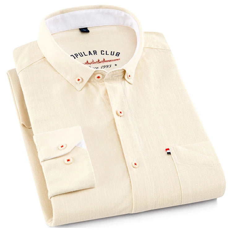 Chemise habillée à col boutonné pour hommes, mélange de coton et de lin respirant, manches longues, coupe cintrée, printemps été décontracté Chic MAEJORKEN