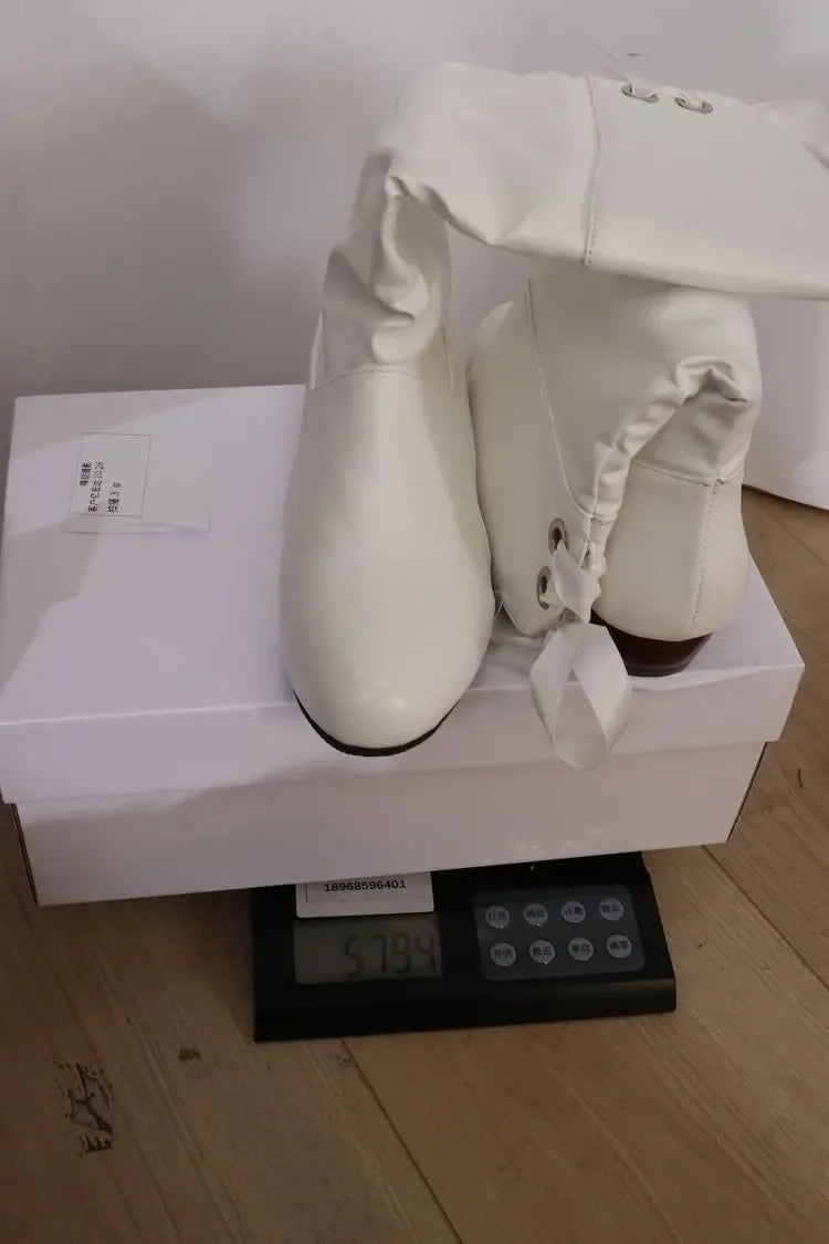 Chaussures pour femmes 2025 printemps genou bottes hautes rouge noir blanc bottes hautes femme plissé talon bas décontracté en cuir femme chaussures longues MAEJORKEN